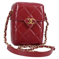 【原宿店限定】シャネル CHANEL ショルダーバッグ マトラッセ ボックス チェーン ラムスキン レッド ゴールド レディース 140903M