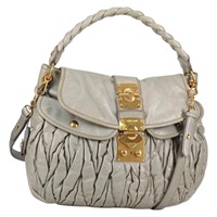 【原宿店限定】ミュウ ミュウ Miu Miu ショルダーバッグ マテラッセ レザー 2way グレー ゴールド レディース 141090V