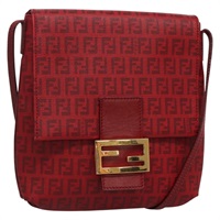 【原宿店限定】フェンディ FENDI マンマバゲット ショルダーバッグ ズッキーノキャンバス PVC レッド ゴールド レディース 142286V