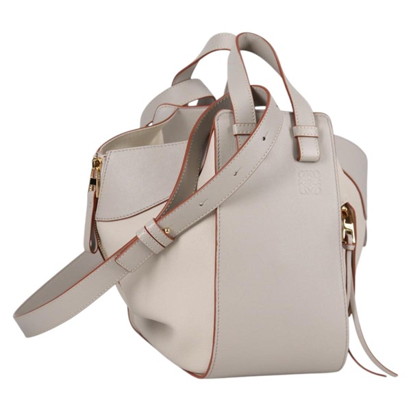 【原宿店限定】ロエベ LOEWE ショルダーバッグ アナグラム ハンモック レザー グレー ゴールド レディース BA5546M