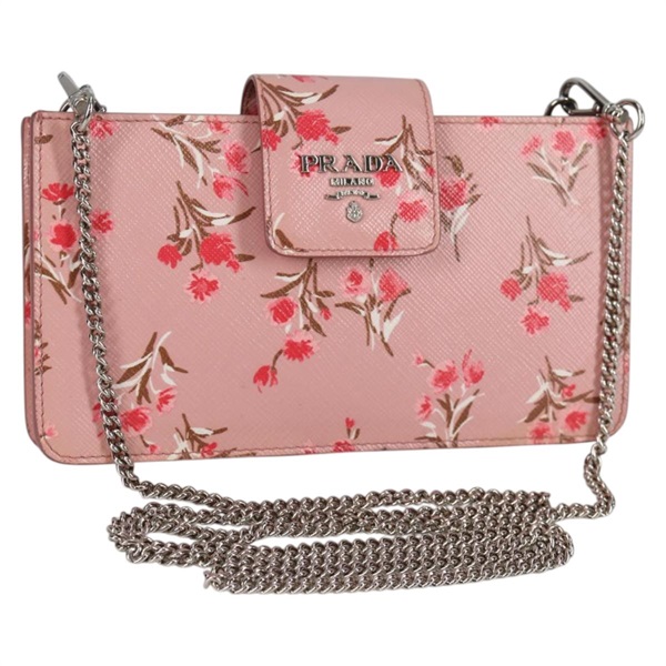 【原宿店限定】プラダ PRADA ショルダーバッグ チェーン フォンケース レザー ピンク シルバー レディース SW1495V