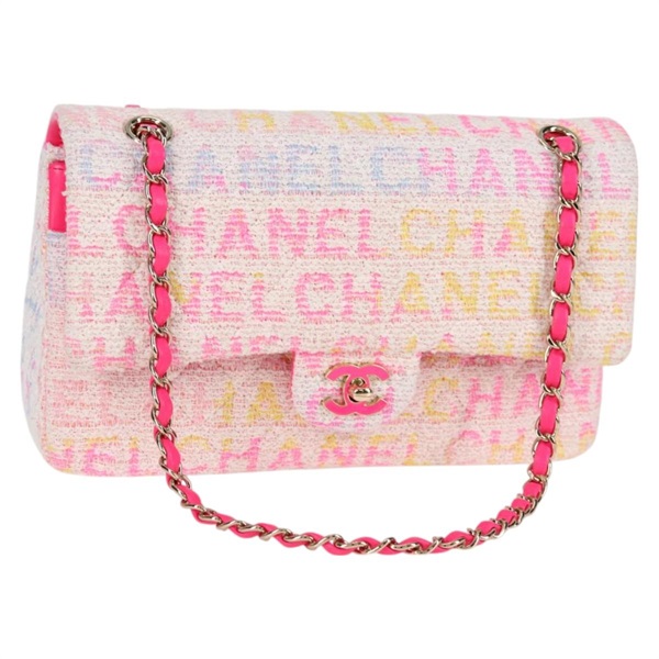 【原宿店限定】シャネル CHANEL ショルダーバッグ マトラッセ チェーン ツイード ピンク ゴールド レディース MX484M