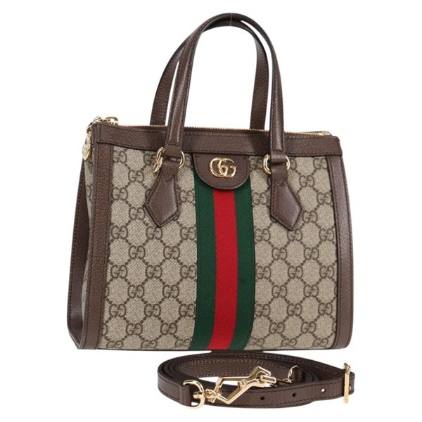【原宿店限定】グッチ GUCCI ショルダーバッグ GGスプリーム ウェブシェリーライン PVC 2way ベージュ ゴールド 547551 レディース nb475M