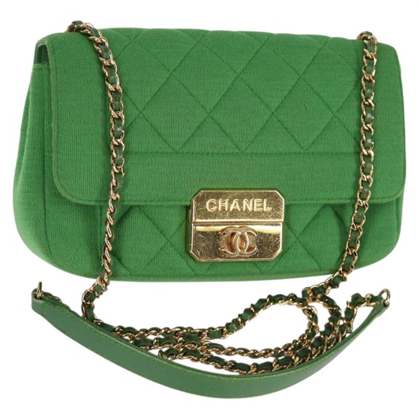 【原宿店限定】シャネル CHANEL ショルダーバッグ マトラッセ チェーン コットン グリーン ゴールド レディース 125466V