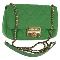 【原宿店限定】シャネル CHANEL ショルダーバッグ マトラッセ チェーン コットン グリーン ゴールド レディース 125466V