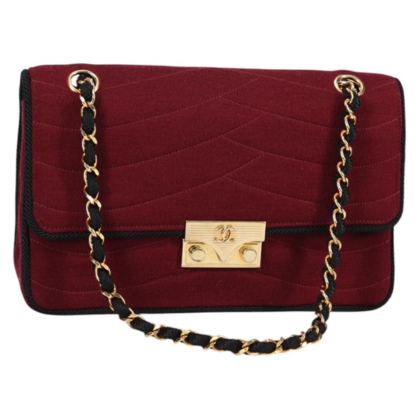 【原宿店限定】シャネル CHANEL ショルダーバッグ チェーン コットン ボルドー ゴールド レディース bs29357V