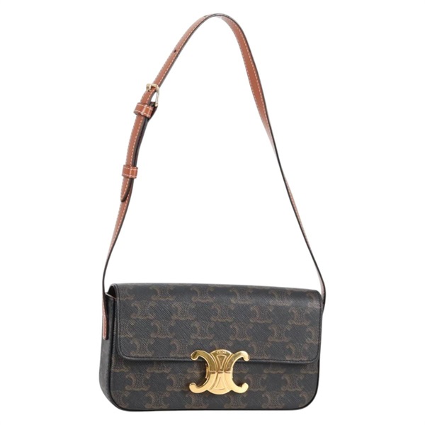 【原宿店限定】セリーヌ CELINE ショルダーバッグ トリオンフ クロード PVCレザー ブラック ゴールド レディース yk19380M