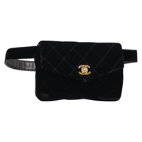 【原宿店限定】シャネル CHANEL ウエストバッグ マトラッセ ベロア ブラック ゴールド レディース BA5501V