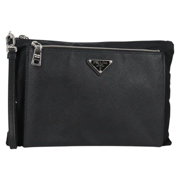 【原宿店限定】プラダ PRADA クラッチバッグ サフィアーノ ナイロン ブラック シルバー レディース am9108V
