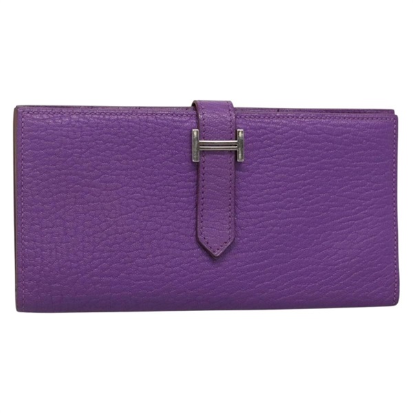 【原宿店限定】エルメス HERMES べアン スフレ 財布 シェーブル パープル レディース yk19464V