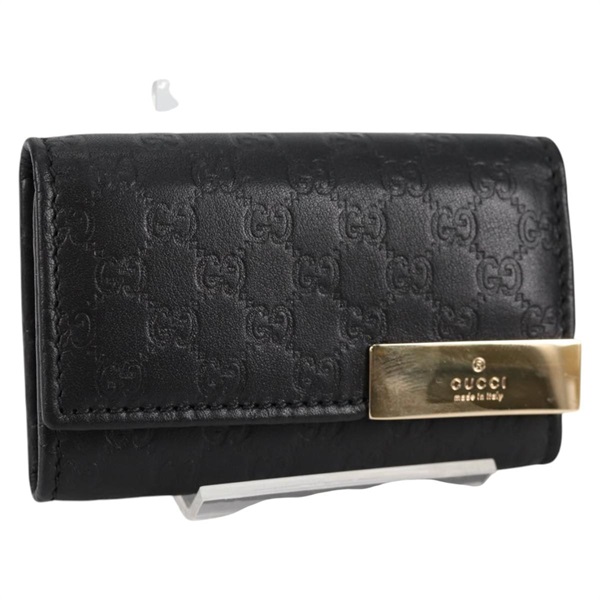 【原宿店限定】グッチ GUCCI キーケース GGキャンバス グッチシマ レザー ブラック ゴールド 268833 2184 レディース am9008V