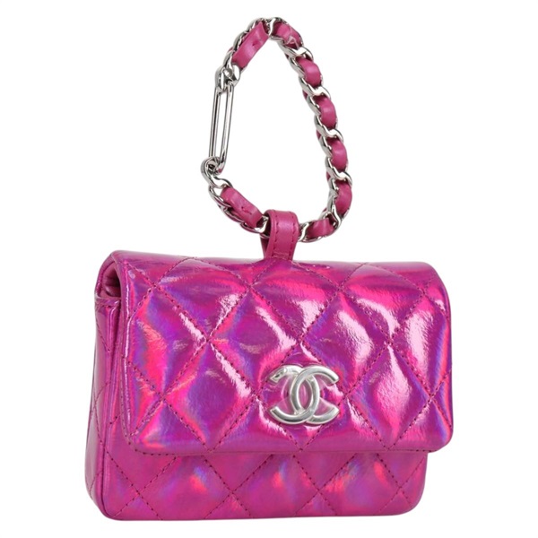 【原宿店限定】シャネル CHANEL ポーチ マトラッセ パテントレザー ピンク シルバー レディース bs29324M