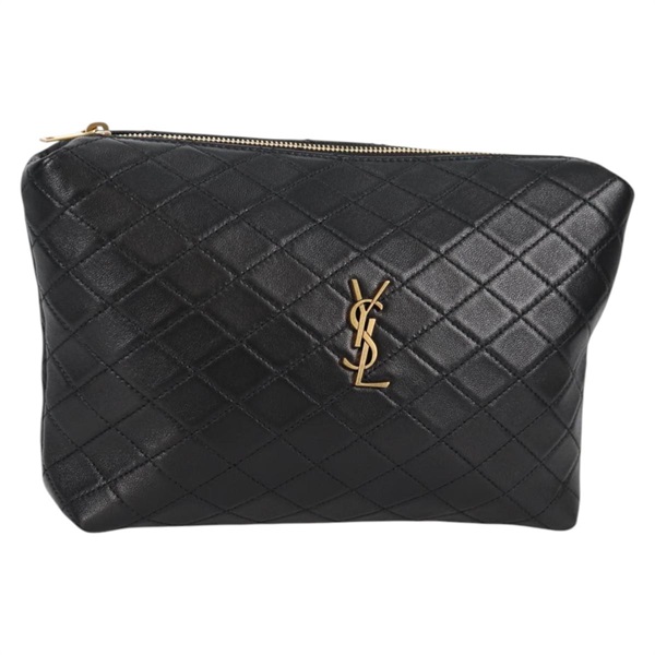 【原宿店限定】サンローラン SAINT LAURENT ポーチ ギャビー ラムスキン ブラック ゴールド レディース yk19422M