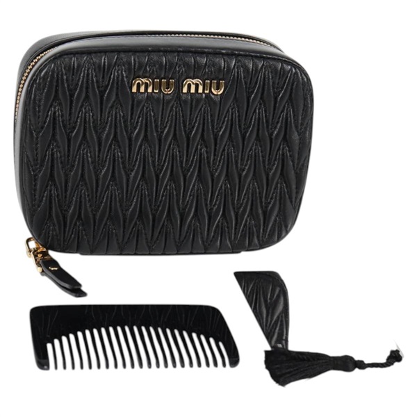 【原宿店限定】ミュウ ミュウ Miu Miu ポーチ マテラッセ レザー ブラック ゴールド レディース yk19445M