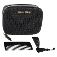 【原宿店限定】ミュウ ミュウ Miu Miu ポーチ マテラッセ レザー ブラック ゴールド レディース yk19445M