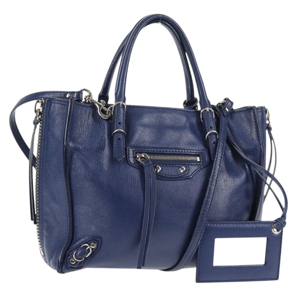 【原宿店限定】 バレンシアガ BALENCIAGA ペーパーミニ ハンドバッグ レザー 2way ブルー シルバー 357333 レディース BA5681V