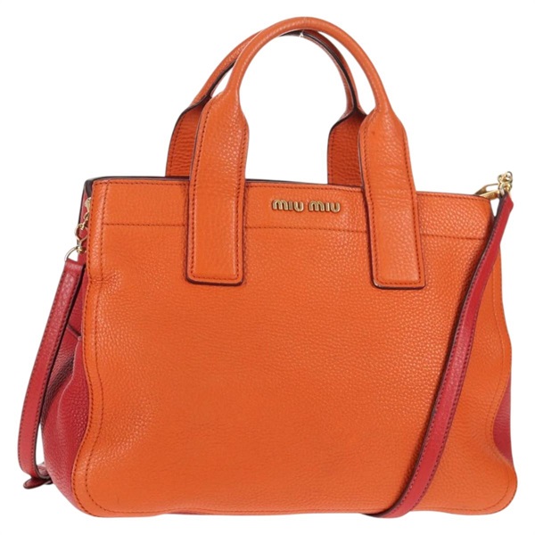 【原宿店限定】ミュウ ミュウ Miu Miu マドラス ハンドバッグ レザー 2way オレンジ ゴールド レディース BA5951V