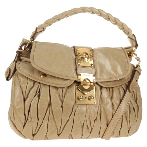 【原宿店限定】ミュウ ミュウ Miu Miu ハンドバッグ マテラッセ レザー 2way ベージュ ゴールド レディース SW1538V