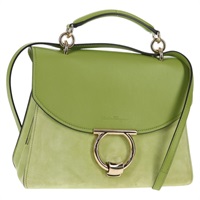 【原宿店限定】サルヴァトーレフェラガモ Salvatore Ferragamo ハンドバッグ スエード レザー 2way グリーン ゴールド レディース 128919V