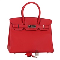 【原宿店限定】エルメス HERMES バーキン30 ハンドバッグ レザー レッド シルバー レディース 134875M