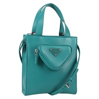 【原宿店限定】プラダ PRADA ハンドバッグ レザー 2way グリーン シルバー レディース 135405M