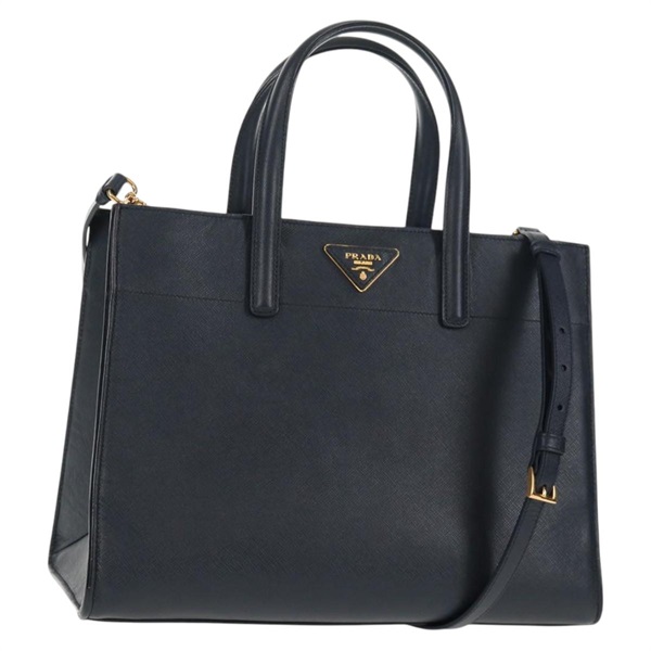 【原宿店限定】プラダ PRADA ハンドバッグ サフィアーノレザー 2way ネイビー ゴールド レディース BA6183V