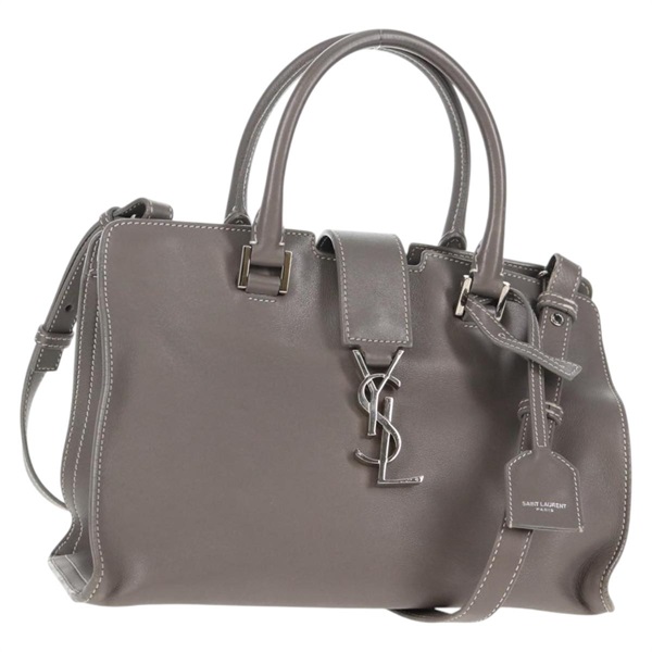 【原宿店限定】サンローラン SAINT LAURENT ベイビー カバス ハンドバッグ レザー 2way グレー シルバー レディース gh798V
