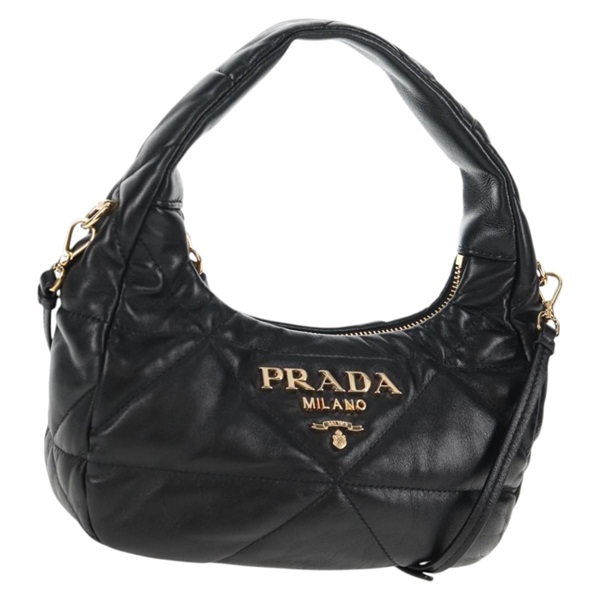 【原宿店限定】プラダ PRADA ハンドバッグ レザー 2way ブラック ゴールド レディース 128189M