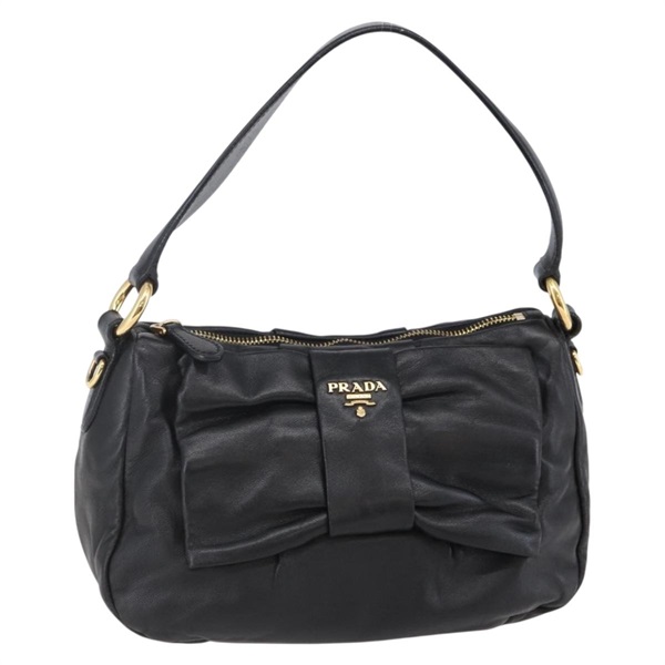【原宿店限定】プラダ PRADA ハンドバッグ レザー ブラック ゴールド レディース 135316V