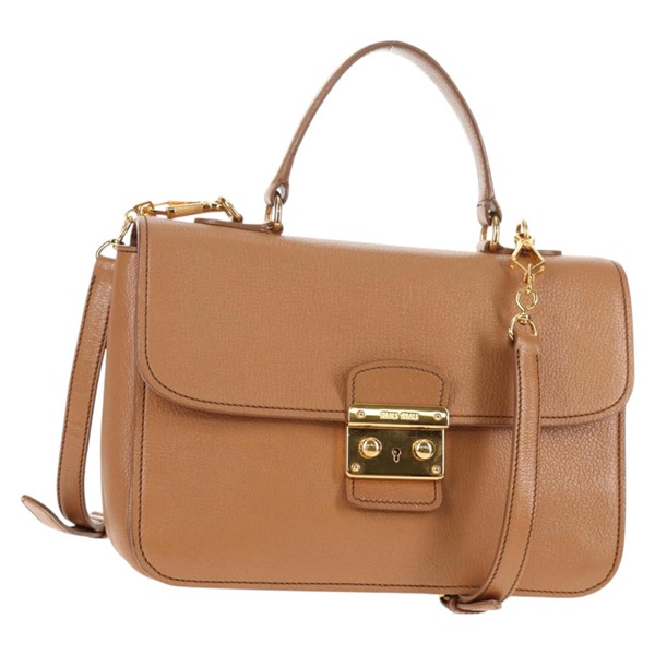 【原宿店限定】ミュウ ミュウ Miu Miu ハンドバッグ レザー 2way ブラウン ゴールド レディース 135322V