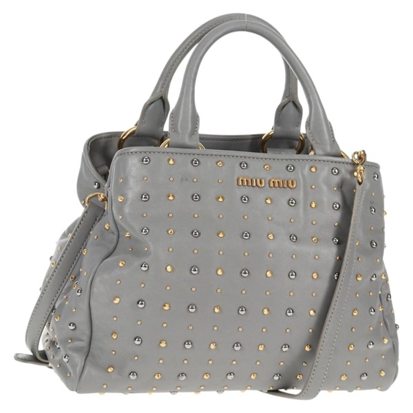 【原宿店限定】ミュウ ミュウ Miu Miu ハンドバッグ レザー 2way グレー ゴールド レディース 135324V
