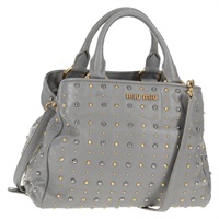【原宿店限定】ミュウ ミュウ Miu Miu ハンドバッグ レザー 2way グレー ゴールド レディース 135324V