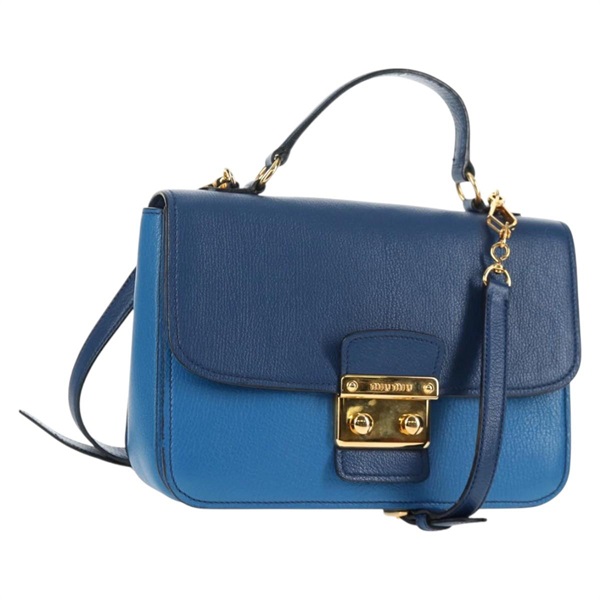 【原宿店限定】ミュウ ミュウ Miu Miu ハンドバッグ レザー 2way ブルー ゴールド レディース 135331V