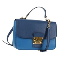 【原宿店限定】ミュウ ミュウ Miu Miu ハンドバッグ レザー 2way ブルー ゴールド レディース 135331V