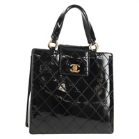 【原宿店限定】シャネル CHANEL ハンドバッグ マトラッセ パテントレザー ブラック シルバー レディース 143165V