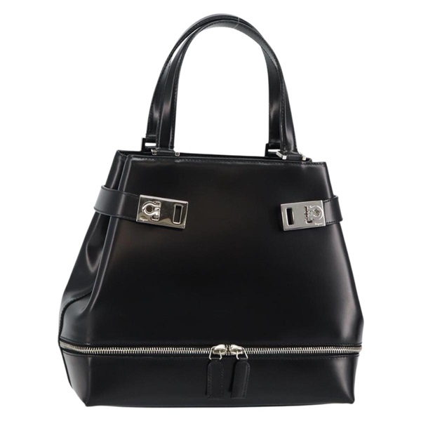 【原宿店限定】サルヴァトーレフェラガモ Salvatore Ferragamo ハンドバッグ ガンチーニ レザー ブラック シルバー レディース 143654V