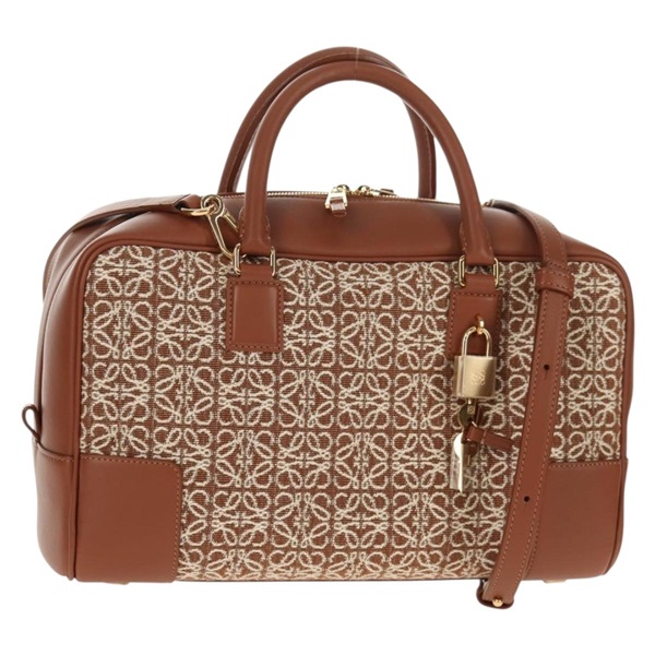 【原宿店限定】ロエベ LOEWE ハンドバッグ アマソナ28 リピートアナグラム　 キャンバス レザー 2way ゴールド ブラウン レディース 145249M