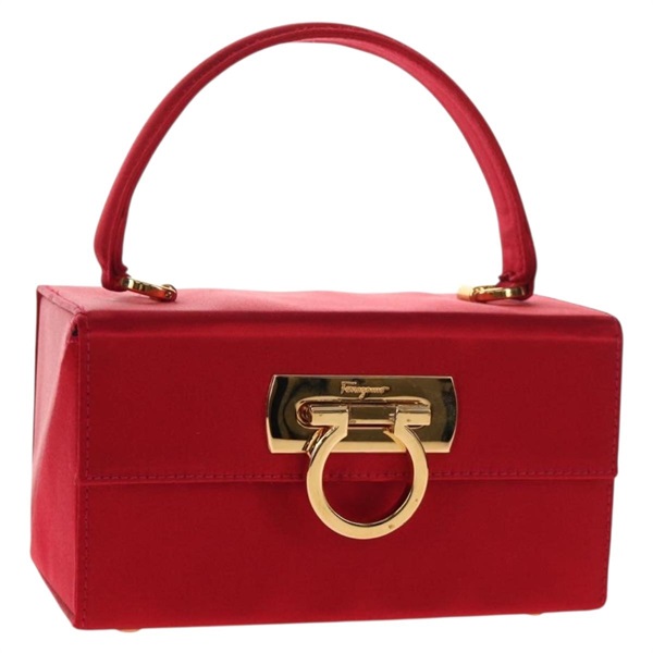 【原宿店限定】サルヴァトーレフェラガモ Salvatore Ferragamo ハンドバッグ ガンチーニ サテン レッド ゴールド レディース 145507V