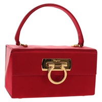 【原宿店限定】サルヴァトーレフェラガモ Salvatore Ferragamo ハンドバッグ ガンチーニ サテン レッド ゴールド レディース 145507V
