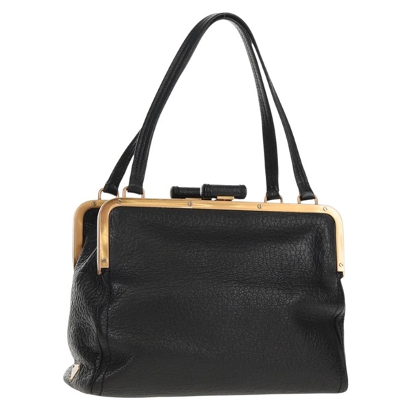 【原宿店限定】プラダ PRADA ハンドバッグ がま口 レザー ブラック ゴールド レディース yk19666V