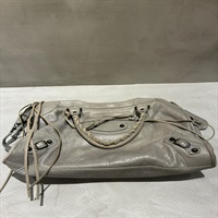 BALENCIAGA シティ クラシック ハンドバッグ ライトグレー マットゴールド レザー
