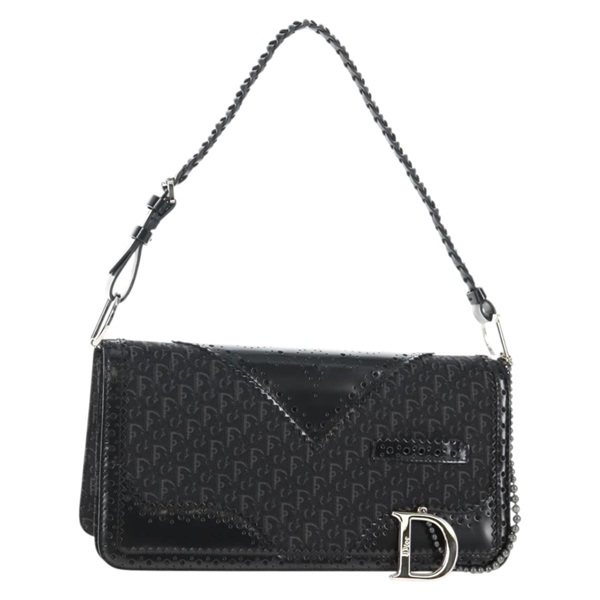 【原宿店限定】クリスチャンディオール Christian Dior ショルダーバッグ トロッターキャンバス ブラック シルバー レディース hk2968V