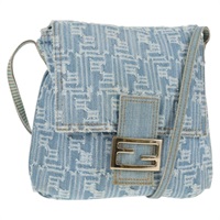 【原宿店限定】フェンディ FENDI マンマバゲット ショルダーバッグ ズッカキャンバス デニム ブルー ゴールド レディース hk2972V