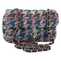 【原宿店限定】シャネル CHANEL ショルダーバッグ チェーン ツイード ブルー ゴールド レディース 134856M