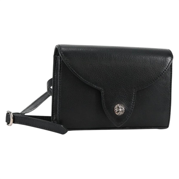 【原宿店限定】クロムハーツ Chrome Hearts ショルダーバッグ BSフレアパッチスクエアポケット レザー ブラック シルバー レディース 134880M
