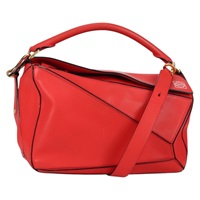 【原宿店限定】ロエベ LOEWE ショルダーバッグ パズルバッグ レザー レッド ゴールド レディース 136287V