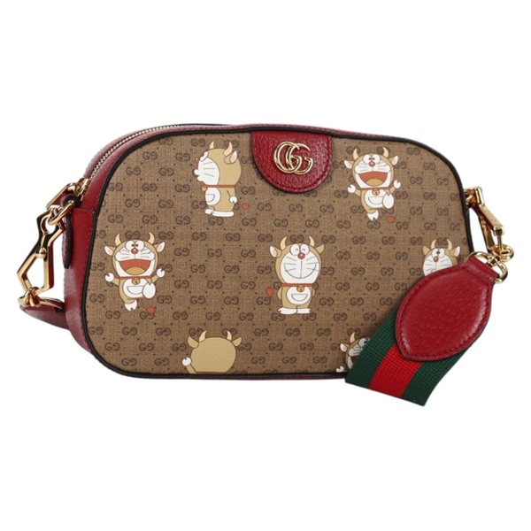 【原宿店限定】グッチ GUCCI ショルダーバッグ マイクロGGスプリーム ドラえもんコラボ PVC ベージュ ゴールド 574886 レディース 137235M