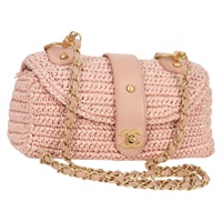 【原宿店限定】シャネル CHANEL ショルダーバッグ ラフィア ゴールド ピンク レディース 138082V