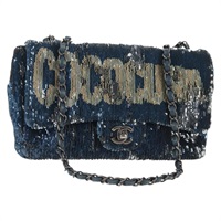 【原宿店限定】シャネル CHANEL ショルダーバッグ スパンコール ブルー シルバー レディース 138088M