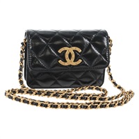 【原宿店限定】シャネル CHANEL ショルダーバッグ マトラッセ チェーン ミニ カーフスキン ブラック ゴールド レディース 142563M